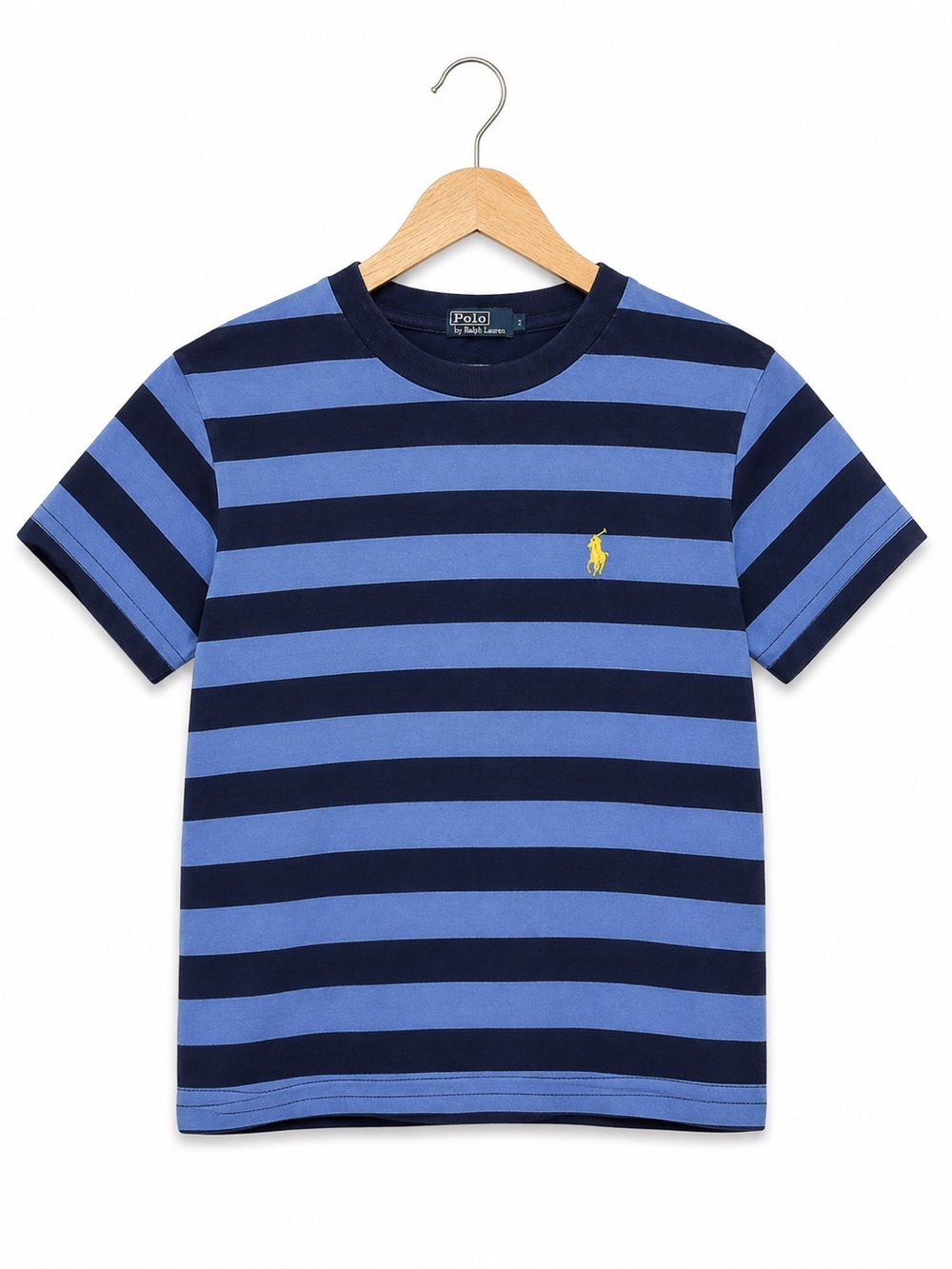 Polo Ralph Lauren Boys Blue Striped Cotton T Shirt Yellow Pony Size 2 2T